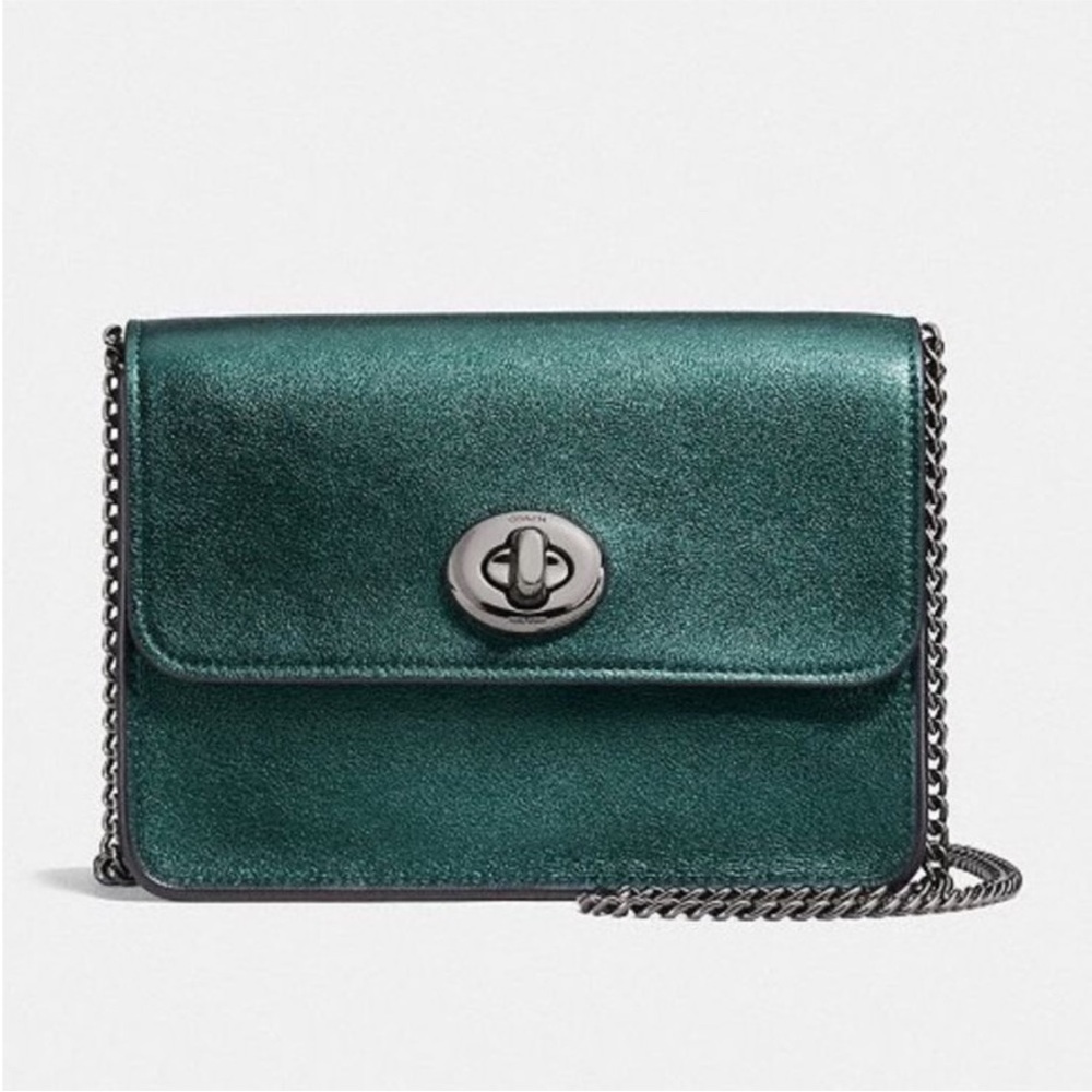 Coach Bowery Leather Crossbody in Metallic Ivy Dark Gunmetal